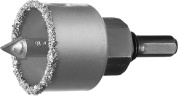 Коронка-чашка ЗУБР "Профессионал" c карбид-вольфрамовым нанесением, 38 мм, высота 25 мм, в сборе с державкой и сверлом