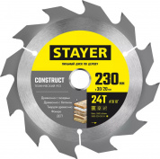 STAYER CONSTRUCT 230 x 30/20мм 24Т, диск пильный по дереву, технический рез