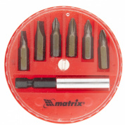 Набор бит, магнитный адаптер для бит, сталь 45Х, 7 предметов, пластиковый кейс Matrix