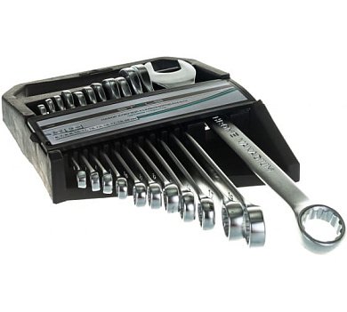 Набор ключей комбинированных, 6 - 22 мм, 12 шт., CrV, матовый хром// STELS