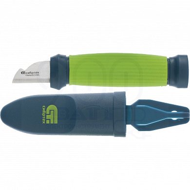 Нож монтажника с чехлом (заточка справа), обрезиненная рукоятка, 154 мм, лезвие 31 мм Сибртех