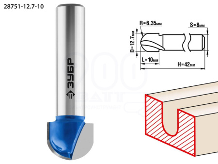 ЗУБР 12.7x10мм, радиус 6.35мм, фреза пазовая галтельная