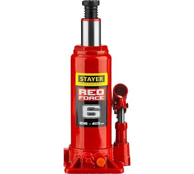 STAYER RED FORCE 6т 216-413мм домкрат бутылочный гидравлический