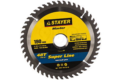 STAYER Super line 190 x 30мм 48Т, диск пильный по дереву, точный рез