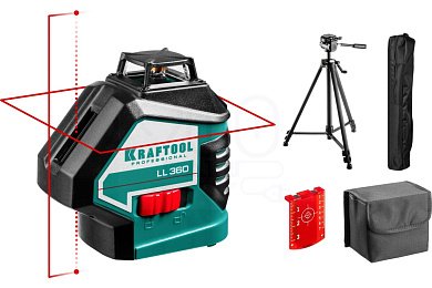 KRAFTOOL LL360 #3 нивелир лазерный, 2х360° , 20м/70м, IP54, точн. +/-0,2 мм/м, штатив, в коробке