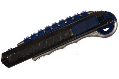 Нож технический КОБАЛЬТ лезвия 18 мм (6 шт.), металлический корпус, автостоп, доп. фиксатор, блистер