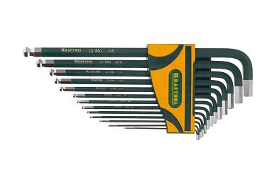 Набор ключей имбусовых KRAFTOOL"INDUSTRIE" длинные,дюймовые,Cr-Mo сталь(S2),Cr покрытие с противоско