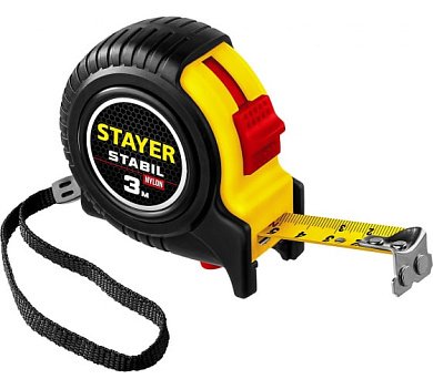 STAYER STABIL 3м / 16мм профессиональная рулетка в ударостойком обрезиненном корпусе с двумя фиксато