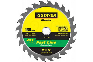 STAYER Fast Line 185 x 20мм 24Т, диск пильный по дереву, быстрый рез