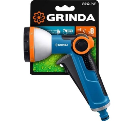 GRINDA PROLine X-8, 8 режимов, курок спереди, пистолет поливочный двухкомпонентный с регулятором нап