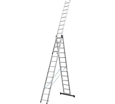 Трехсекционная лестница СИБИН, 13 ступеней, со стабилизатором, алюминиевая