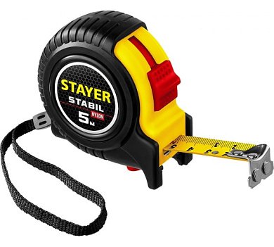 STAYER STABIL 5м / 19мм профессиональная рулетка в ударостойком обрезиненном корпусе с двумя фиксато