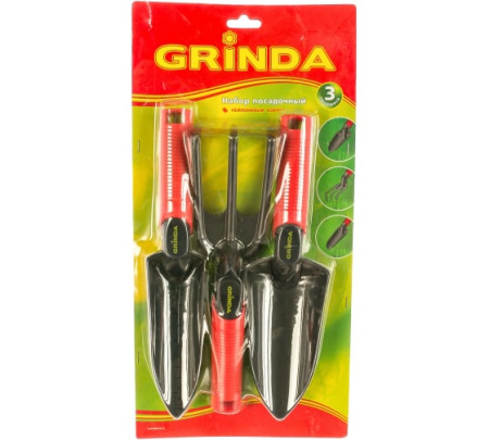 Набор GRINDA: Совок посадочный широкий, совок посадочный, рыхлитель, с нейлоновым корпусом, 3 предме